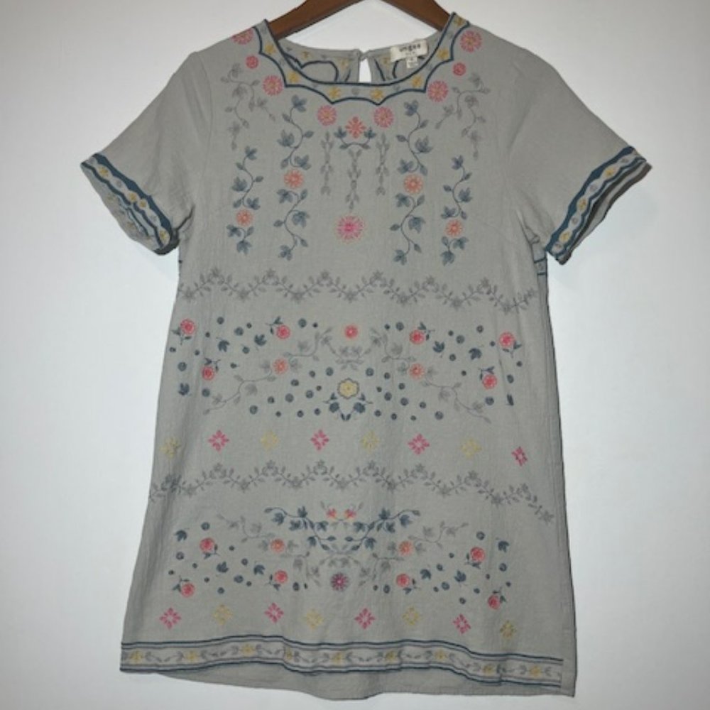 Women's Umgee Gray Floral Shift Short Sleeve Dress Sz S